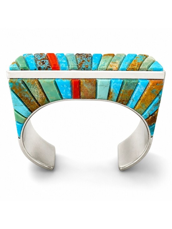 Native American Jewelry - Wilson Dawes Navajo Turquoise Cobblestone Sterling Silver Cuff WD 88 grams
